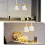 Lot de 2 suspensions métal Ø 20 cm, manchon effet bois, E27
