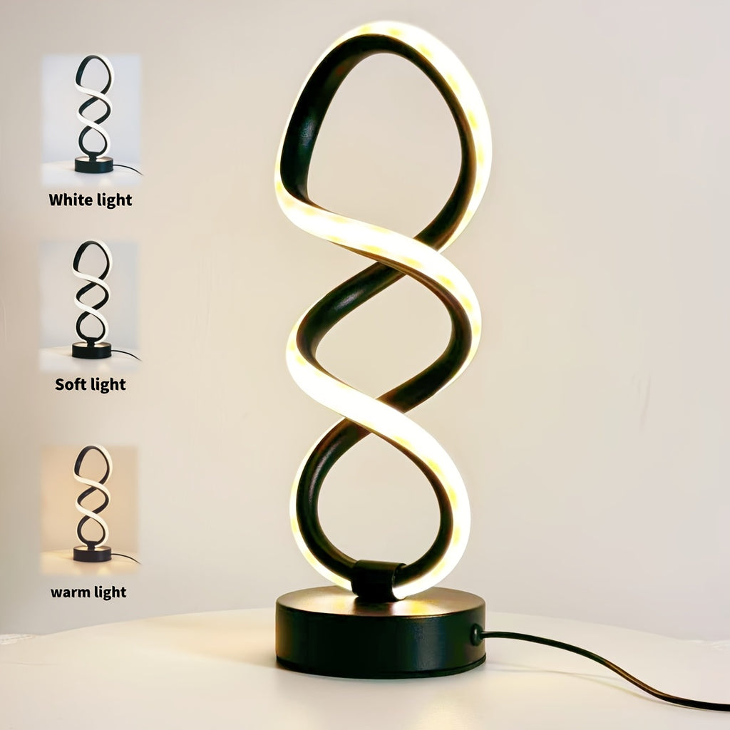 Lampe de bureau LED en double spirale, noire, blanche ou dorée