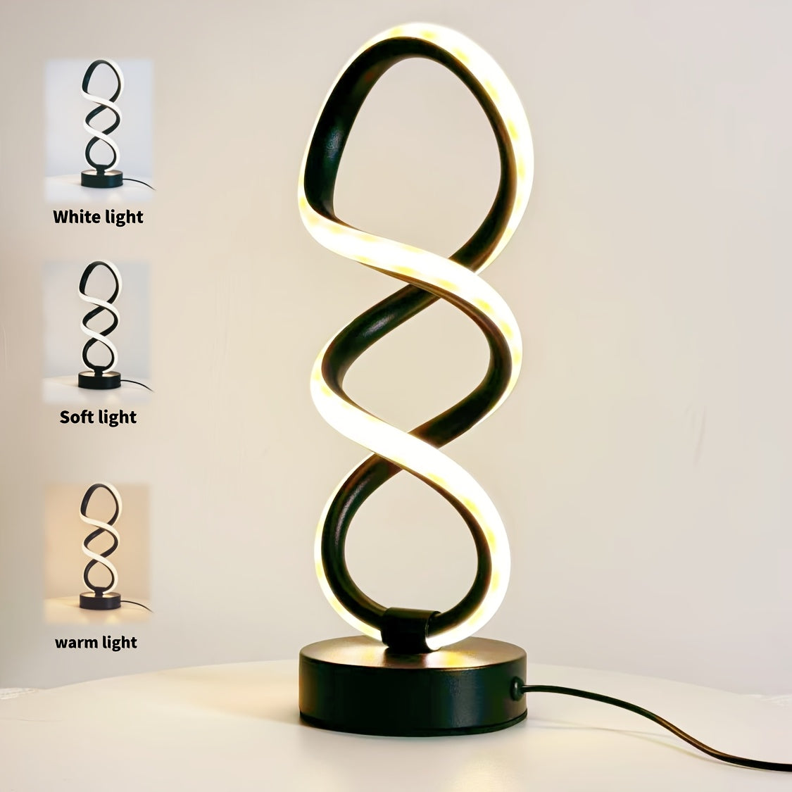 Lampe de bureau LED en double spirale, noire, blanche ou dorée