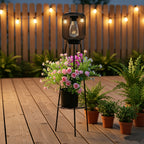 Lampadaire solaire trépied à lanterne grillagée et support de pot