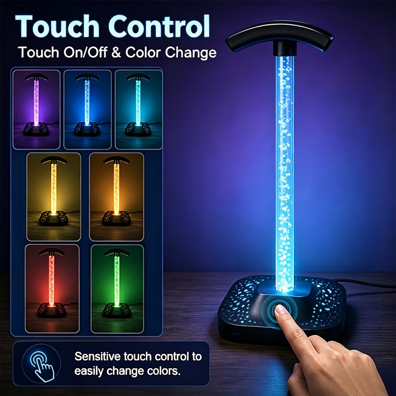 Lampe d'ambiance support de casque, tube à bulles RVB tactile