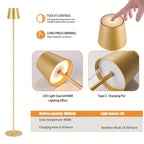 Lampadaire sans fil rechargeable à hauteur réglable, doré ou noir