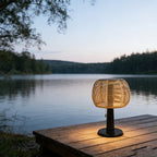 Lampe champignon solaire tressée effet rotin, chaînette, 33,5 cm