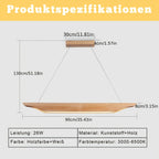 Suspension LED linéaire en bois clair aux bords relevés, 90 cm