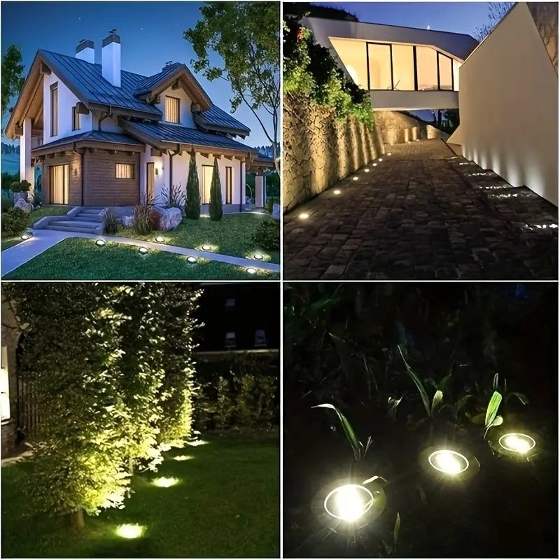 Spot solaire à enterrer 8 LED et batterie 800 mAh, lot de 4 à 12