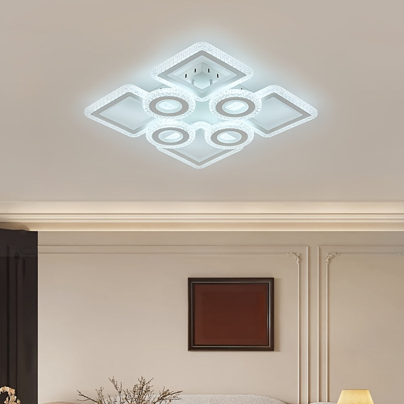 Plafonnier LED géométrique 75 cm, anneaux et carrés, trois teintes