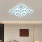 Plafonnier LED géométrique 75 cm, anneaux et carrés, trois teintes