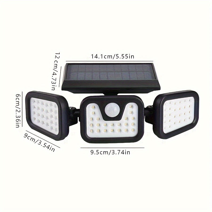 Applique solaire à trois têtes 74 LED et détecteur de mouvement