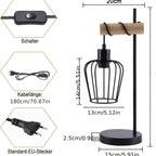 Lampe de table industrielle à cage suspendue, métal noir et bois