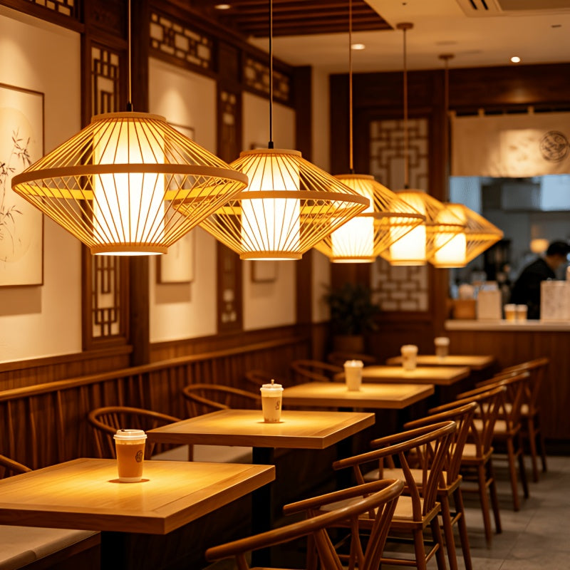 Grand abat-jour soucoupe en bambou tressé, style zen japonais