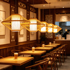 Grand abat-jour soucoupe en bambou tressé, style zen japonais