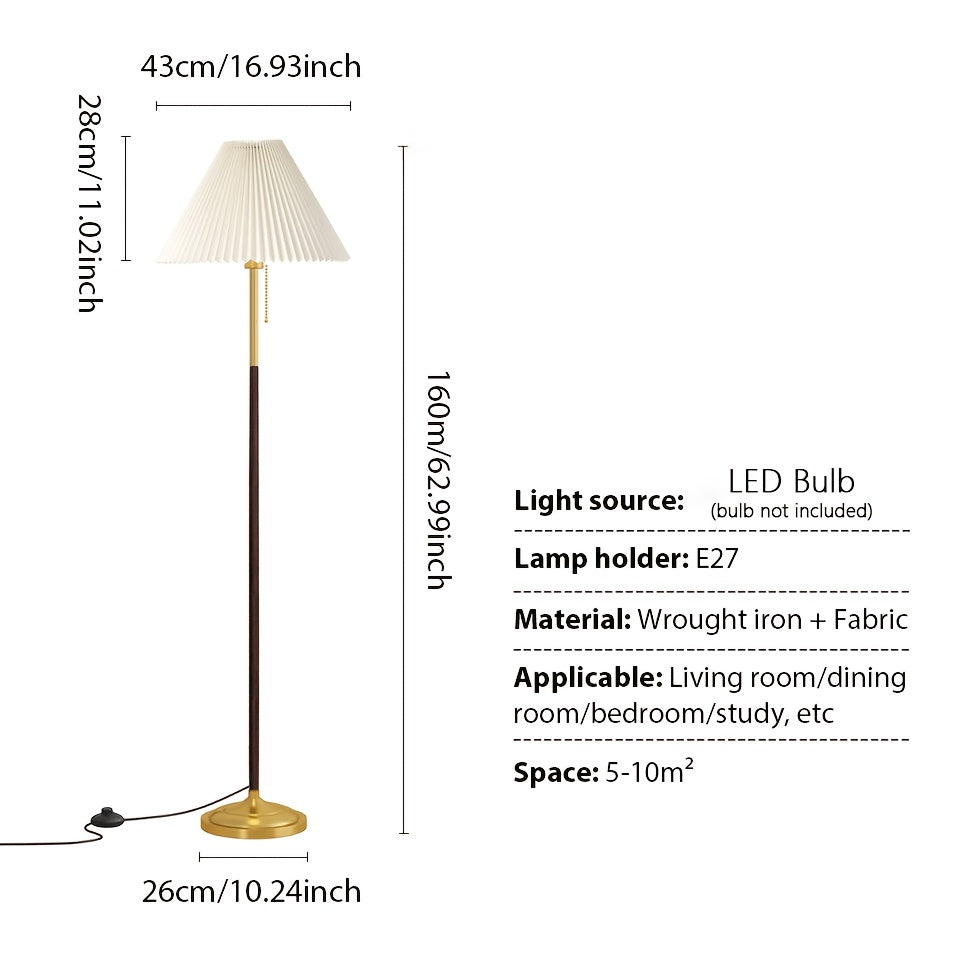 Lampe sur pied à abat-jour plissé crème et chaînette dorée, 160 cm