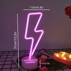 Néon LED éclair sur socle, rose, bleu ou bicolore, 31 x 11 cm