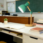 Lampe de bureau articulée en bois et métal vert, 45 cm, USB