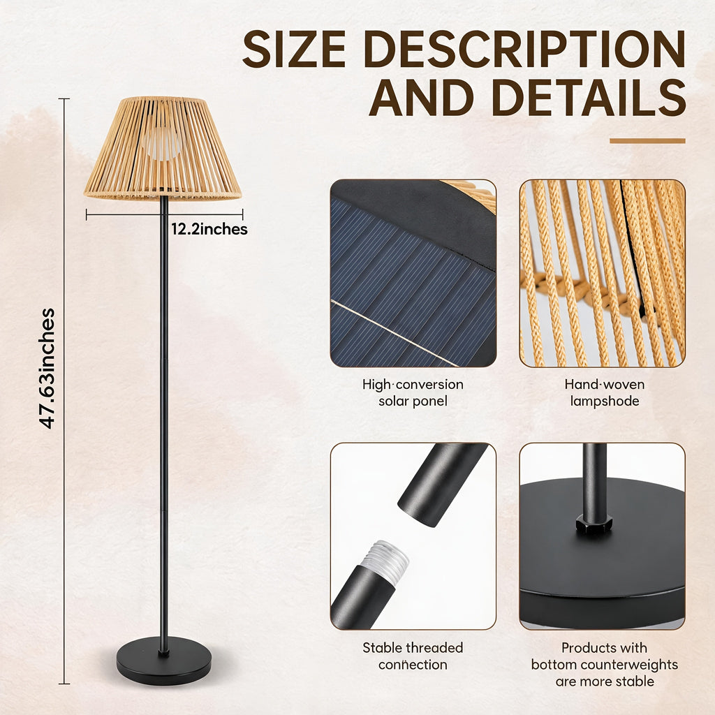 Lot de 2 lampadaires solaires effet rotin, hauteur réglable, IP44
