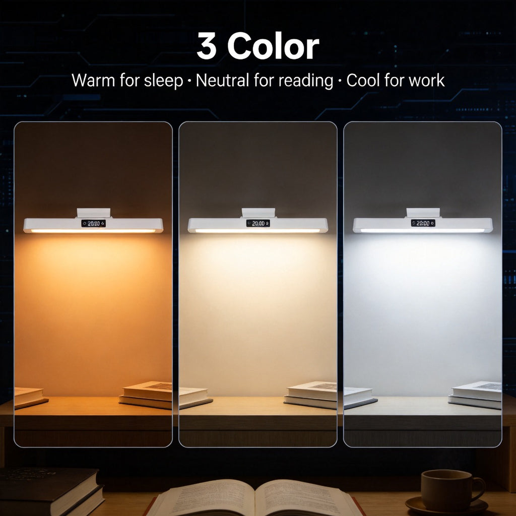 Applique de lecture LED à horloge, barre aimantée et télécommande