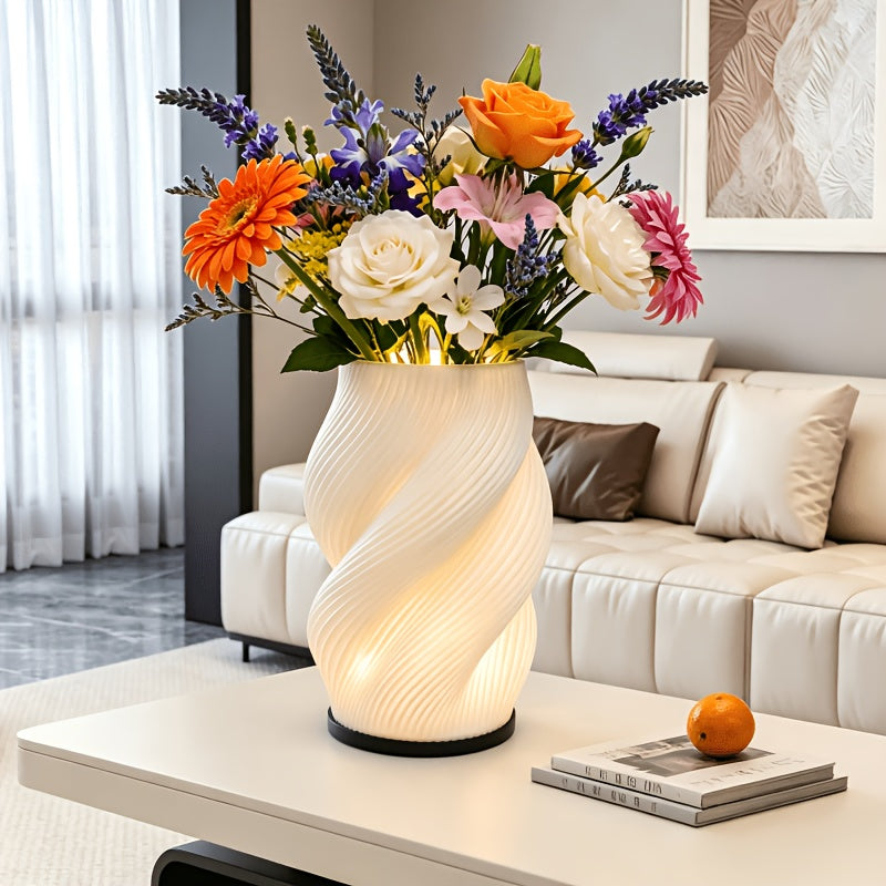 Lampe vase imprimée en 3D à spirale, vert ou lilas, USB, 19 cm