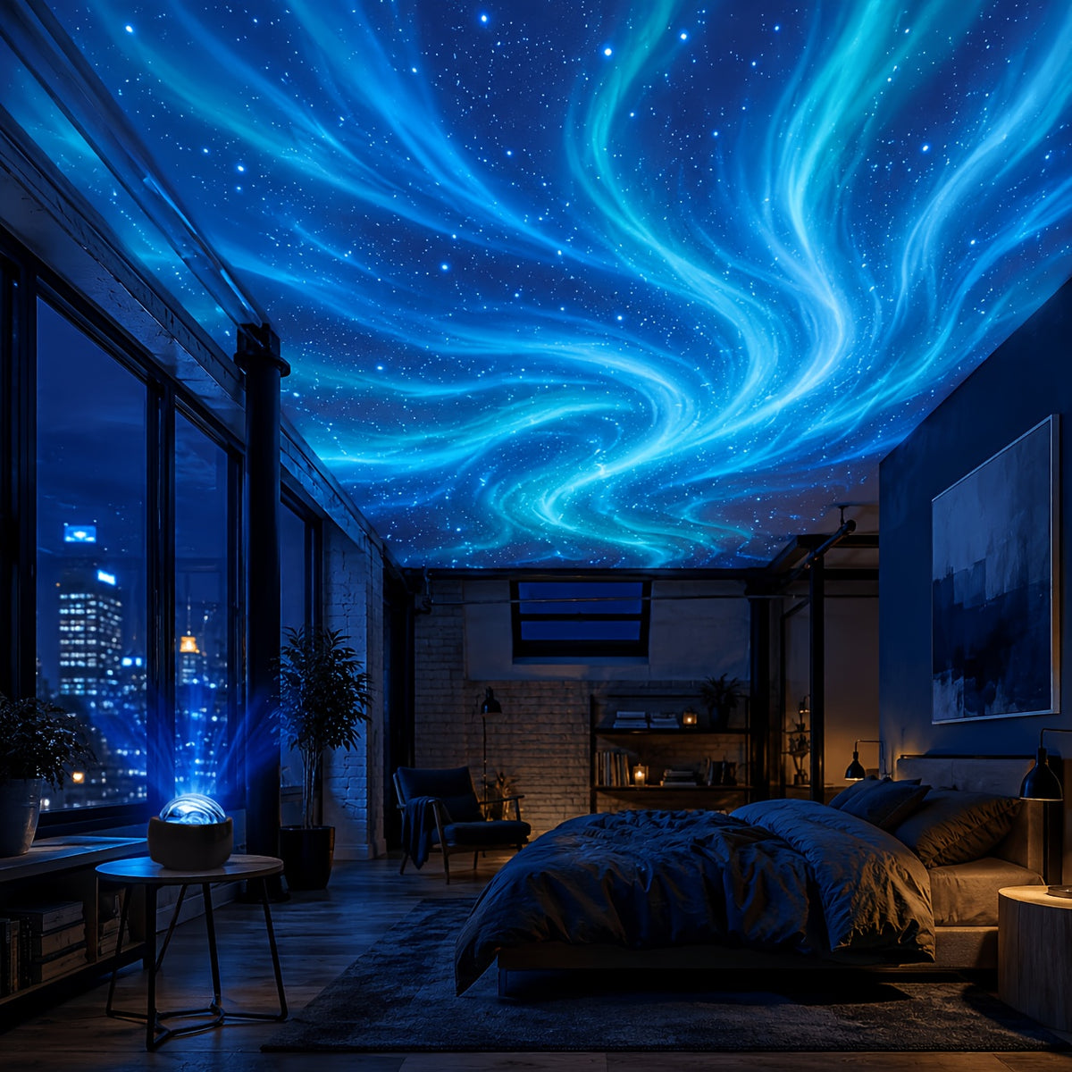 Veilleuse projecteur vagues d'eau, dôme noir pour salon et chambre