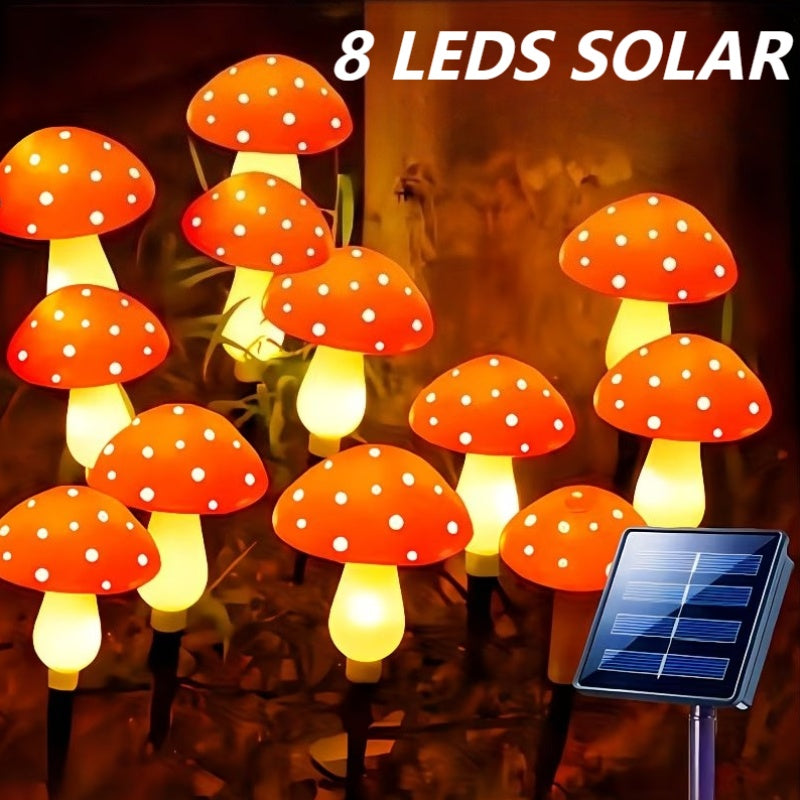 Lot de 8 balises solaires champignon rouges à pois, IP44