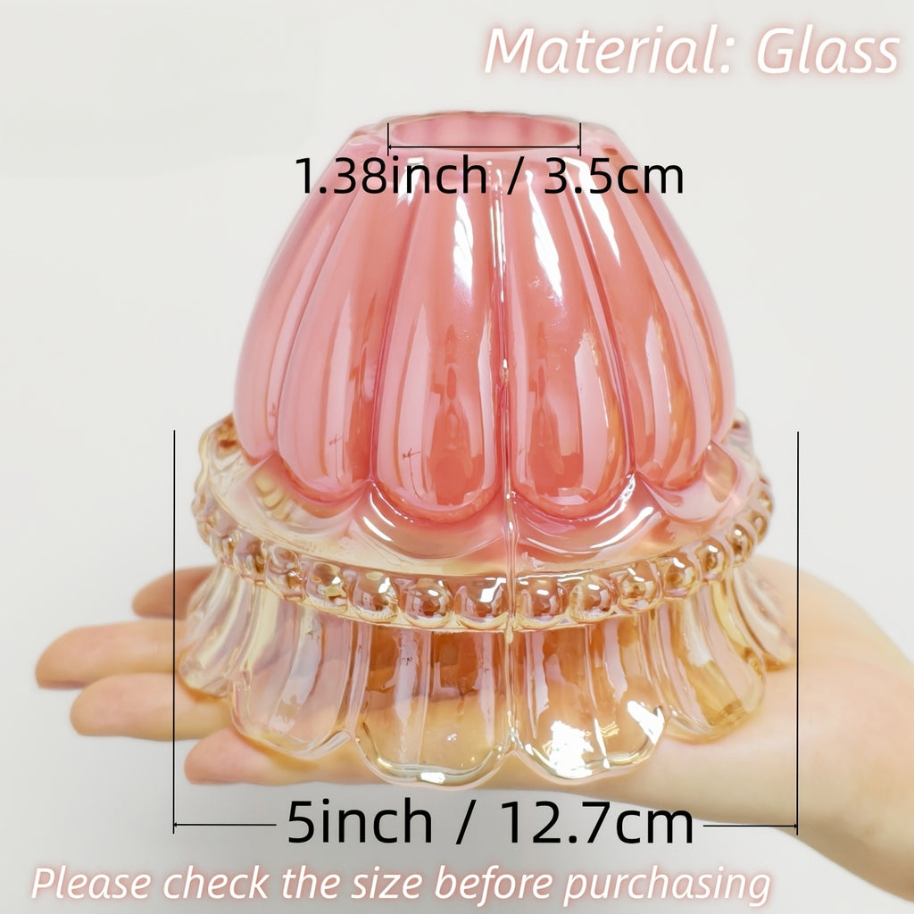 Petite tulipe en verre rose à jupe ondulée pour applique, Ø 12,7 cm