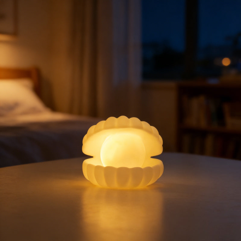Lampe à poser coquillage et perle lumineuse, mini veilleuse à piles
