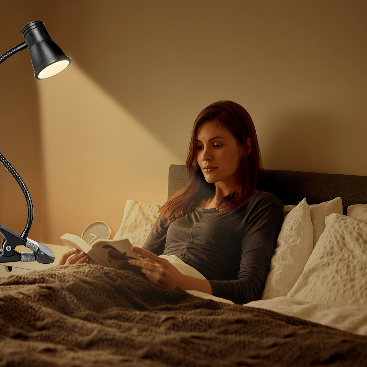 Lampe à pince noire à col de cygne de 40 cm, couture et lecture