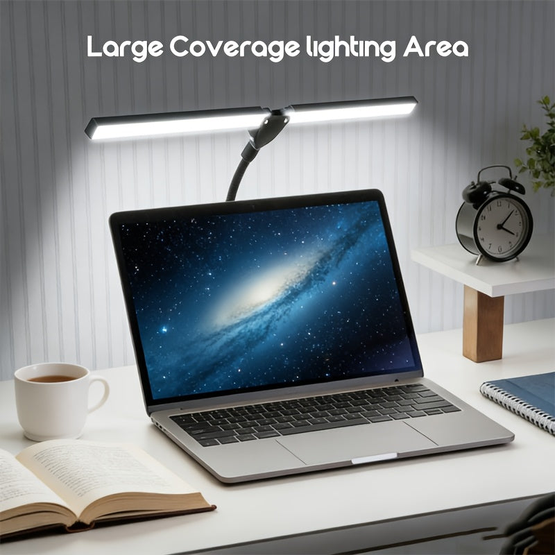 Lampe de bureau à pince double barre noire, interrupteur sur câble