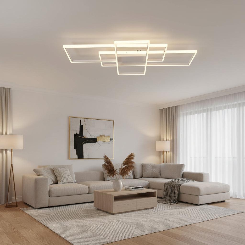 Plafonnier LED blanc à cadres superposés et croisés, 84 W