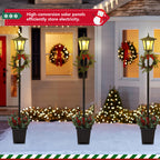 Lampadaire solaire de Noël 150 cm avec couronne et jardinière