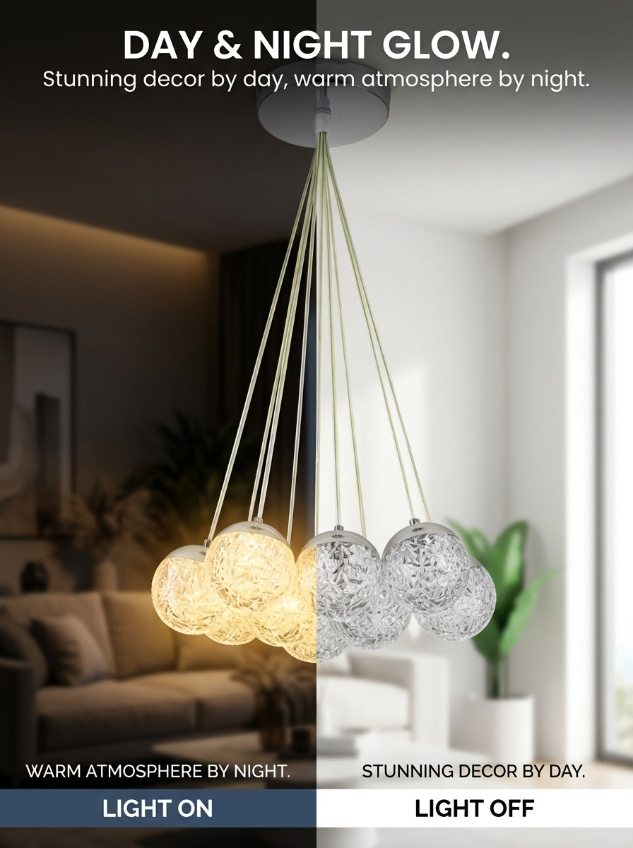Lustre grappe de globes acryliques LED, doré ou blanc, trois teintes