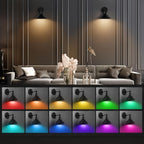 Applique murale industrielle noire orientable, lot de 2 sans fil RVB