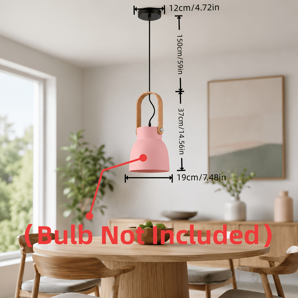 Suspension cloche vert sauge, gris ou rose, anse effet bois