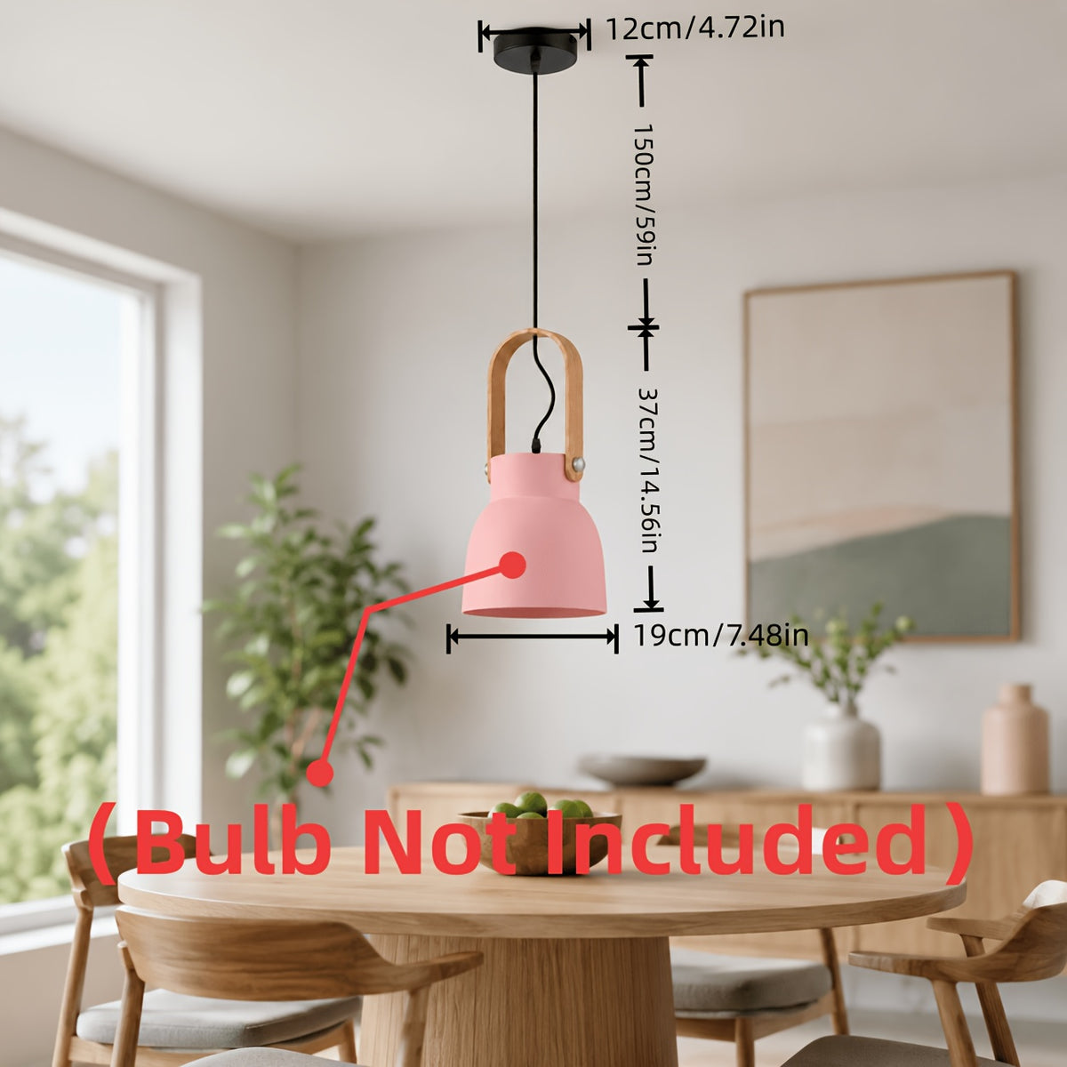 Suspension cloche vert sauge, gris ou rose, anse effet bois