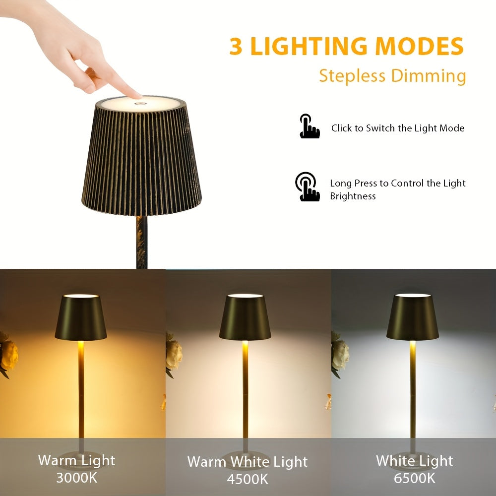 Lampe de chevet sans fil plissée, neuf coloris, tactile, 36 cm