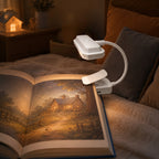 Lampe de lecture à pince blanche, col flexible 14 cm, USB-C