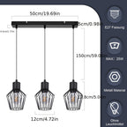 Suspension 3 lanternes en fil de métal noir, câbles de 150 cm