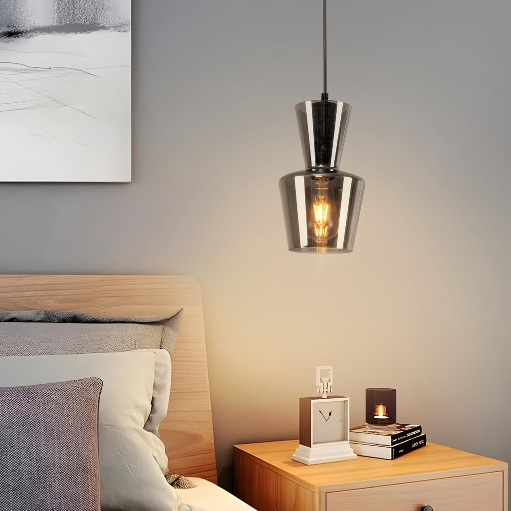 Lot de 2 suspensions en verre fumé et métal noir, Ø 15 cm, E27