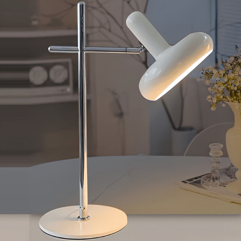 Lampe de bureau LED à tête ronde orientable, crème et chrome, 52 cm