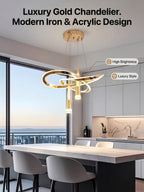 Lustre LED doré à rubans entrelacés et deux cônes, trois teintes