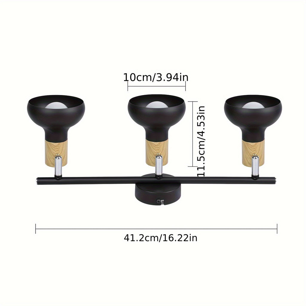 Plafonnier spots E14 à col effet bois, rampe de 150 cm ou 3 alignés