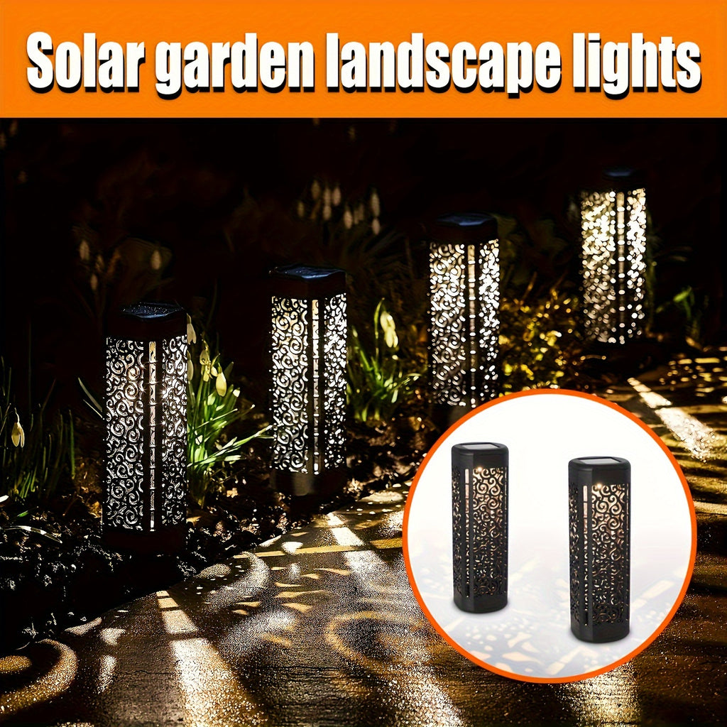 Lampe solaire de jardin noire ajourée à arabesques, lot de 4