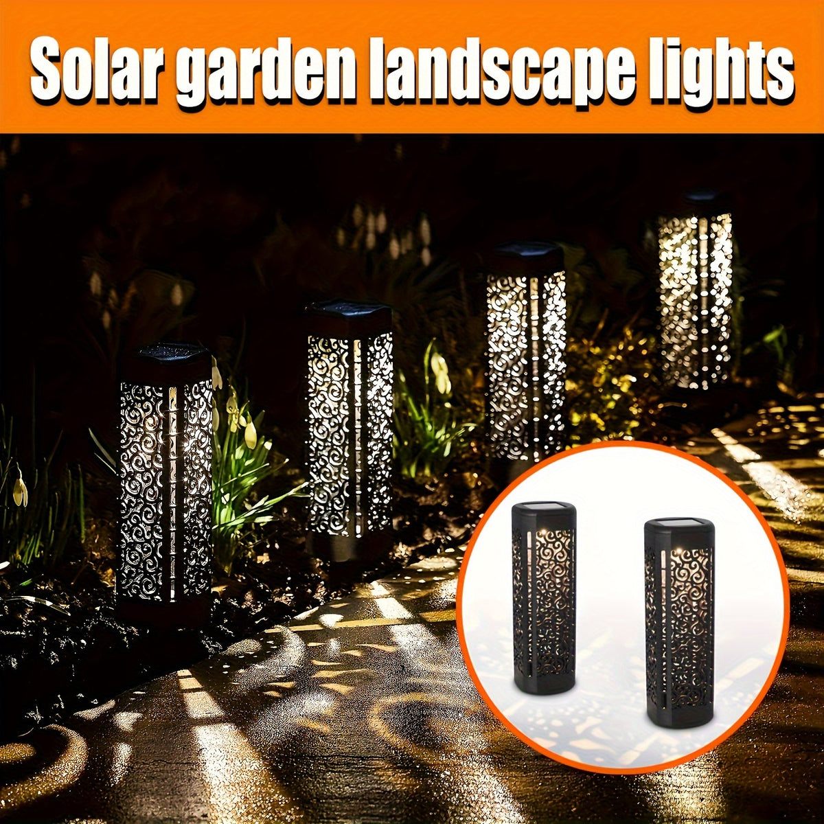 Lampe solaire de jardin noire ajourée à arabesques, lot de 4