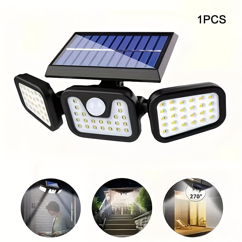 Applique solaire 74 LED à têtes orientables, 800 lumens, détecteur