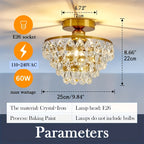Lustre doré à gouttes de cristal en cascade, Ø 25 cm, douille E27