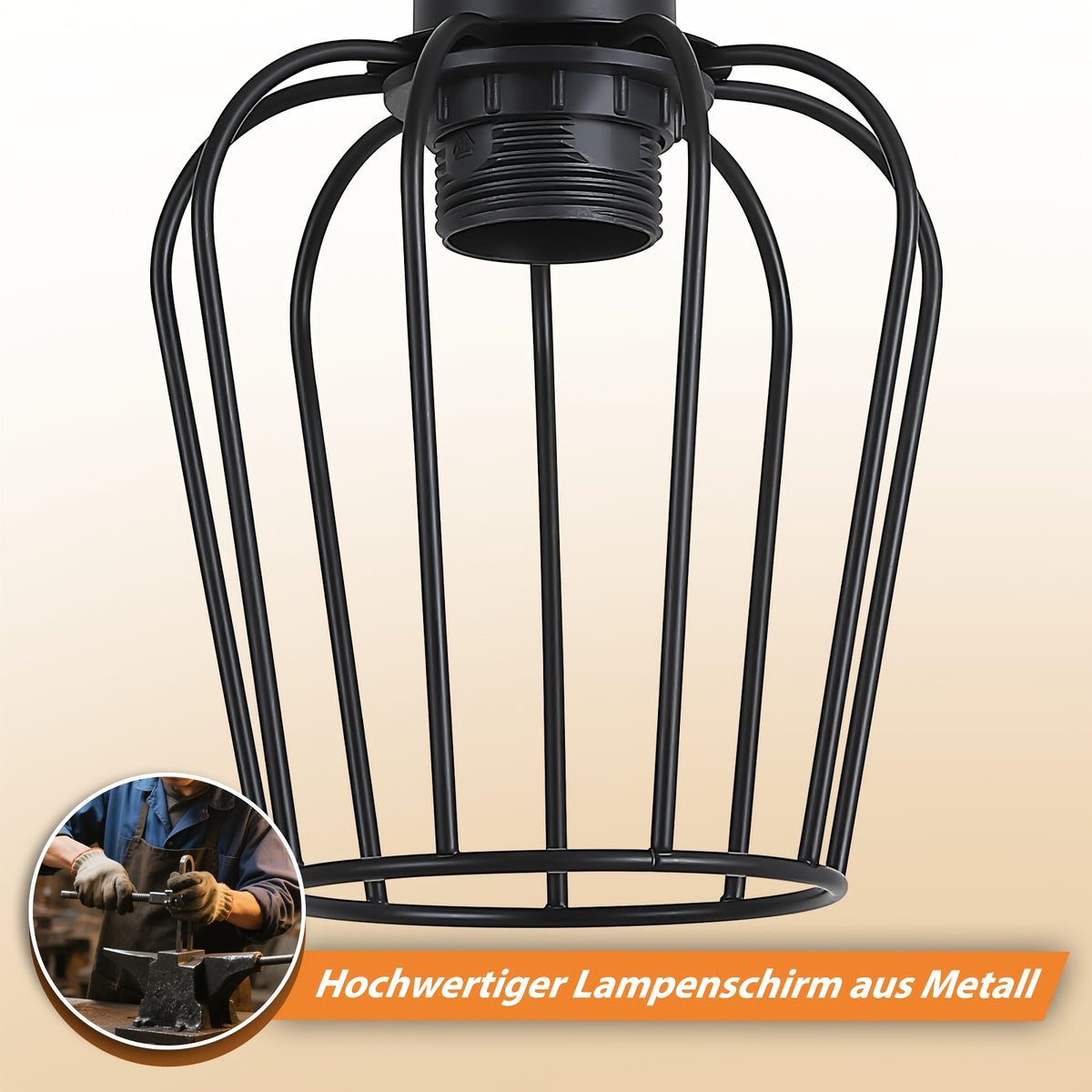 Applique murale cage en métal noir et bras en bois, douille E27