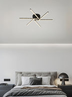 Plafonnier LED à six branches en étoile, doré, blanc ou noir, 76 cm