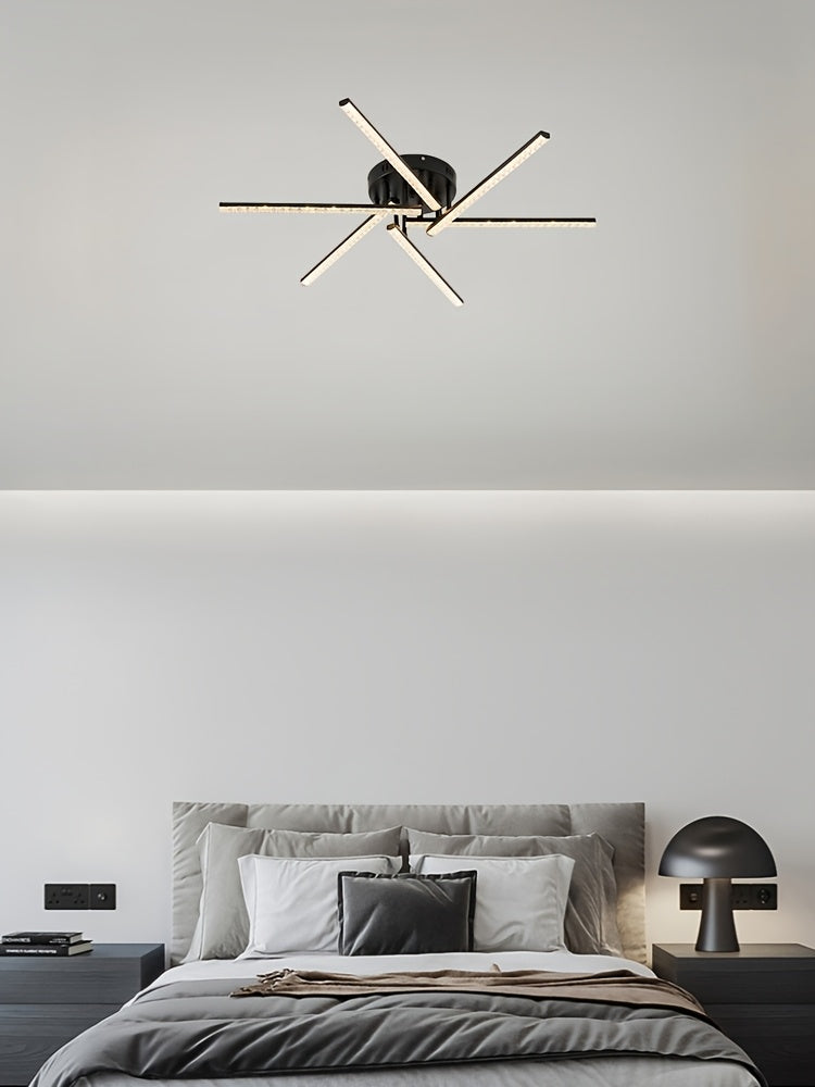 Plafonnier LED à six branches en étoile, doré, blanc ou noir, 76 cm