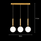 Suspension 3 globes blancs sur barre dorée de 50 cm, douilles E27