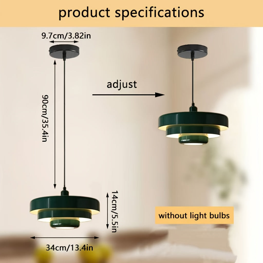 Suspension style Bauhaus vert sapin à trois disques étagés, Ø 34 cm