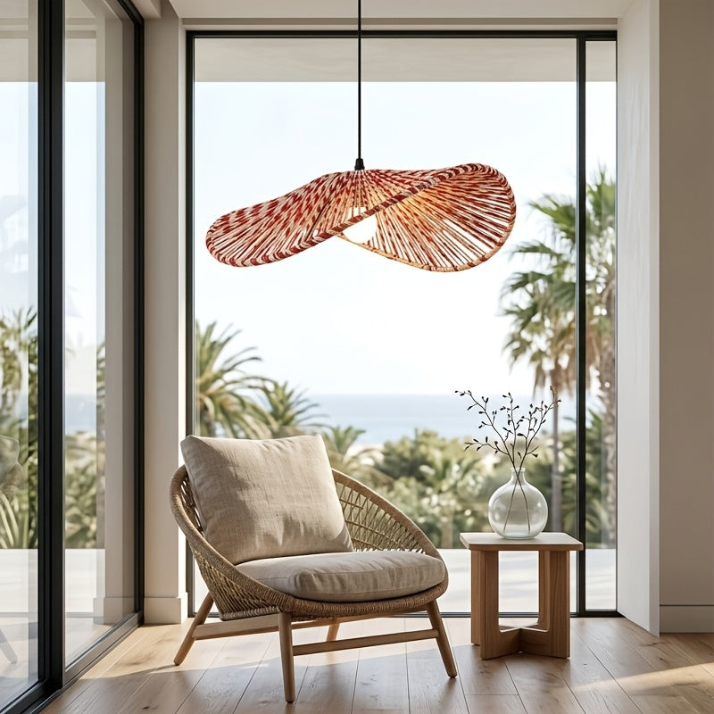 Abat-jour chapeau ondulé en cordelette rouge et blanche, Ø 40 cm